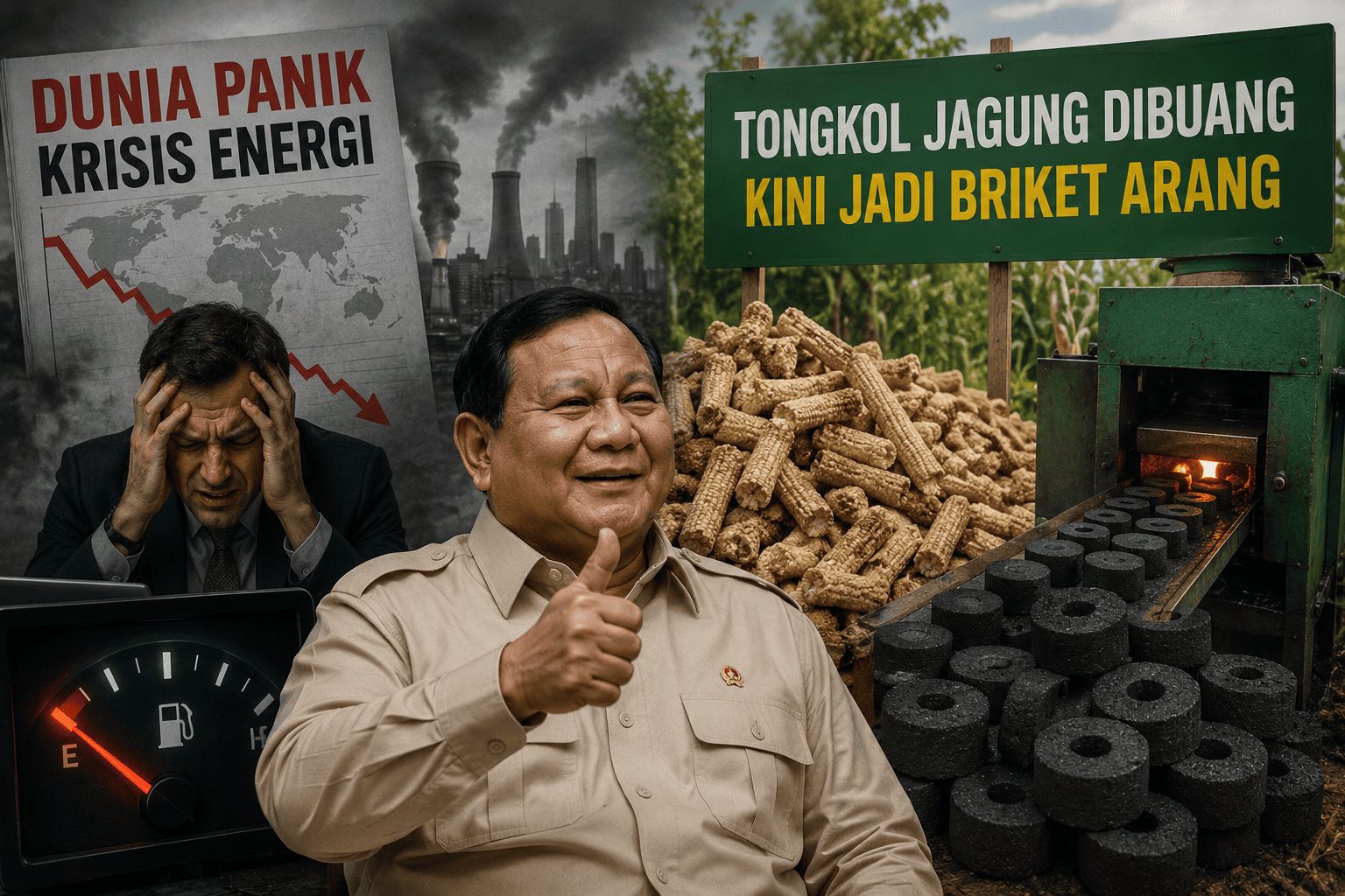 Dunia Panik Krisis Energi, Prabowo Gembira: Tongkol Jagung Dibuang Kini Jadi Briket Arang