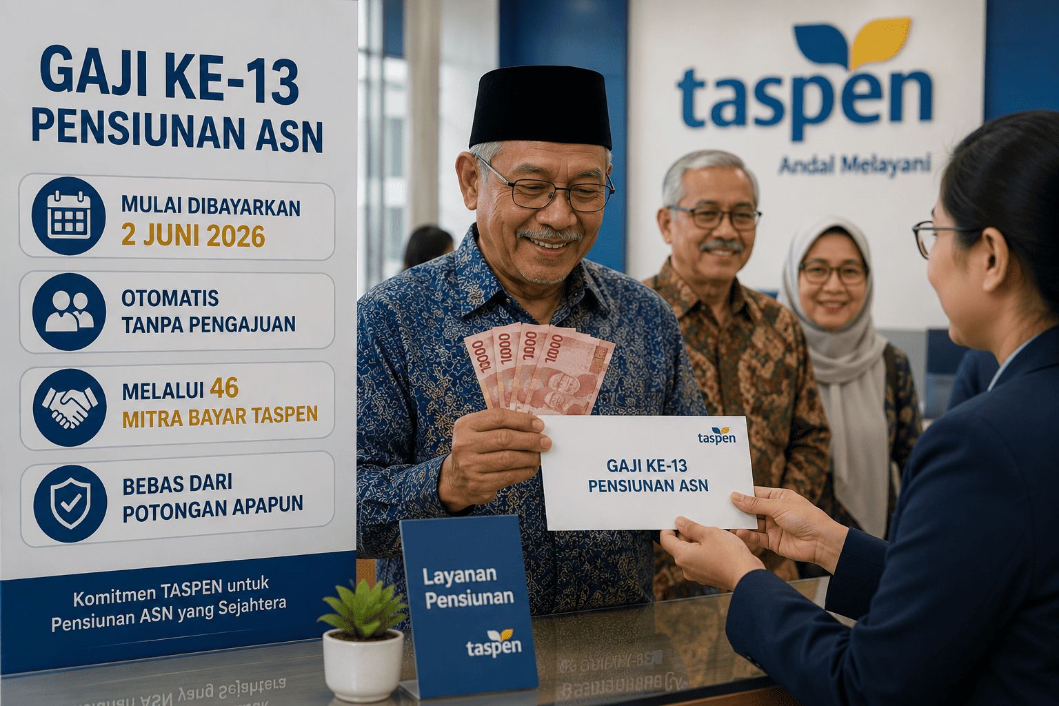 Gaji ke-13 Pensiunan ASN Cair 2 Juni, TASPEN Jamin Tak Ada Potongan dan Gratis Biaya